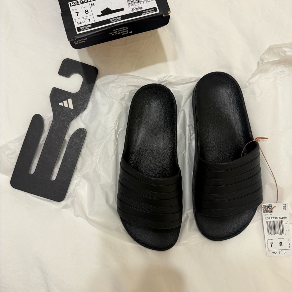 Adidas Adilette Black Slides (M7/W8) - 2nd Pair